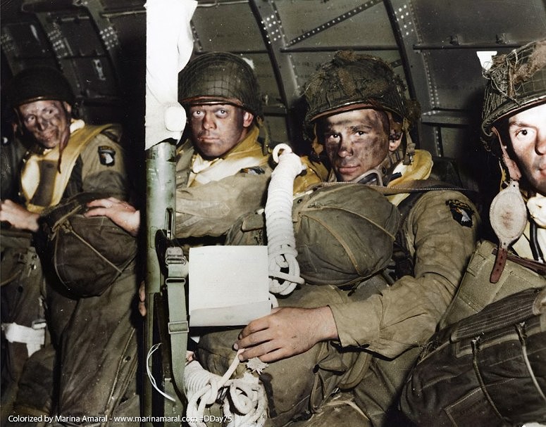 2 Troops-from-the-101st-Airborne-with-full-packs-and-a-bazooka-in-a-C-47-just-before-take-off-from-RAF-Upottery-Airfield-to-Normandy-France-for-“Operation-Chicago-1.jpg